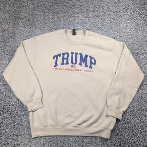 Donald Trump Sweater Men Medium Beige Make America Great Again Crew Neck Chore